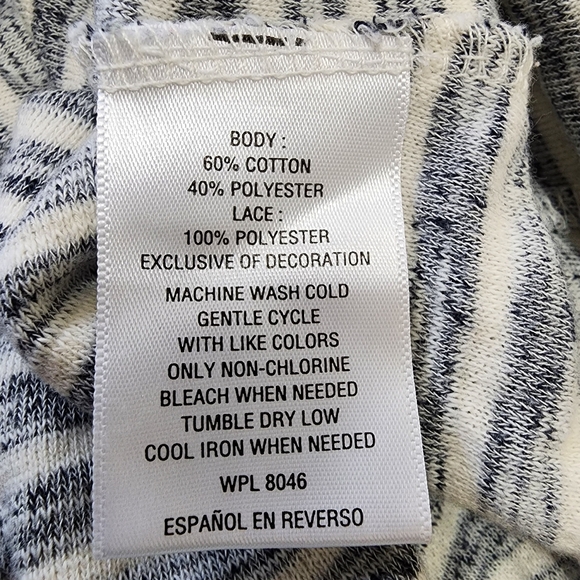 Style & Co Striped Lace Shoulder Long Sleeve Top w/ Chiffon Hem – Size Small - Picture 11 of 14